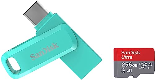 Image of SanDisk Ultra Dual Drive Go 256Gb USB 3.0 Type C Pen Drive for Mobile (Mint Green, 5Y) & Ultra Microsdxc Uhs-I Card, 256Gb, 150Mb /S R, 10 Y Warranty, for Smartphones