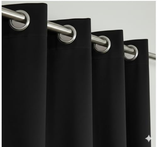 Image of Amazon Brand - Solimo Velvet Curtain Set of 2 (52x96 Inch) Plain Door & Window Curtains for Living Room & Bedroom |75% Light Blocking, Eyelet Curtains for Home Decor in Black Color (4 feet x 8 feet)