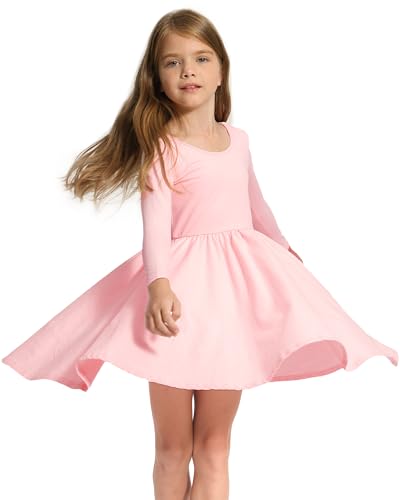 Stelle Long Sleeve Girls Dress Toddler White Dresses Skater Twirl Cotton A-Line Dress for School Casual