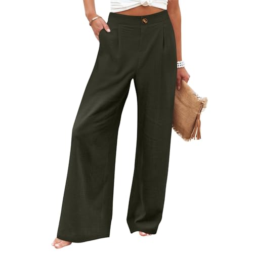 Women's Solid Color Casual High Waisted Buttoned Elastic Pocket Wide Leg Straight Dressy Loose Fit Pants2