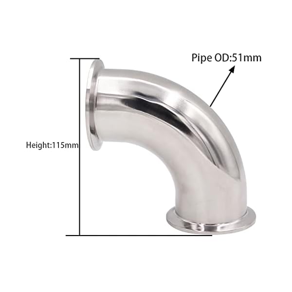 dernord Sanitär Hülse Bogen 90 Grad Rohrverschraubungen SS304 Tri Klemme 2" Tube OD – Bild 5