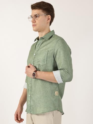 Image of Thomas Scott Men's | Printed | Textured Fabric | Full Sleeve | Regular Fit | Linen Blend | Single Pocket | Spread Collar | Casual Shirt