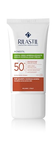 Rilastil - Acnestil Sun System, Protector Solar SPF50+ Sebonormalizante, con Azeloglicina, Niacinamida, Vitamina E y Glicirricinato Dipotásico, Protege y Calma, para Pieles Mixtas y Grasas - 40 ml