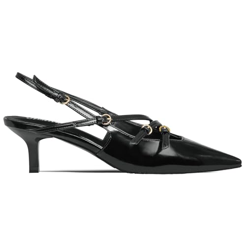 MUCCCUTE Black Kitten Heels for Women Pointed Toe Slingback Low Heels with Buckle Strap Heeled Pumps US Size 94