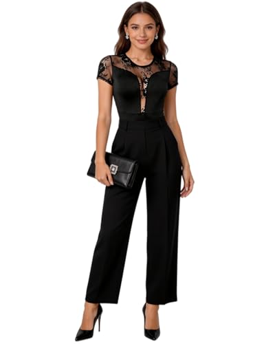 Image of RARITYUS Women Sexy Lace Bodysuit Jumpsuit See Through Mesh Sleeveless /Long Sleeve Tops Swimsuit for Party Outfit