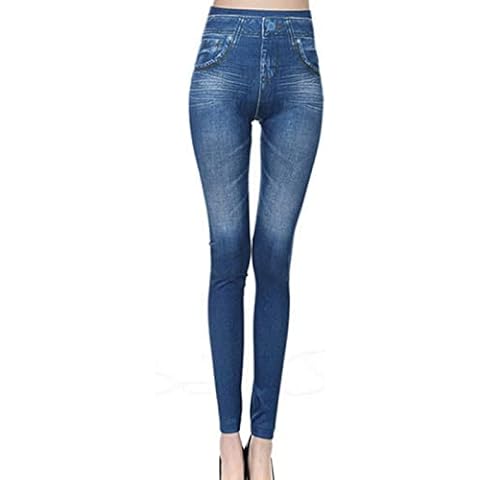 wuitopue Thermal Fleece Denim Jeggings - Women's High Waist Leggings Skinny Jeans with Pockets Fleece Lined Stretch Thermal Trousers (XXL, Blue) Cover