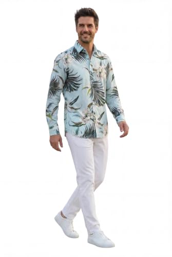 Image of Wispy Cereus Light Blue Family Matching Hawaiian Clothes | Family Matching Outfits • Soft Rayon Fabric • Tropical Floral Print • Vacation Ready • Luau Party Wear