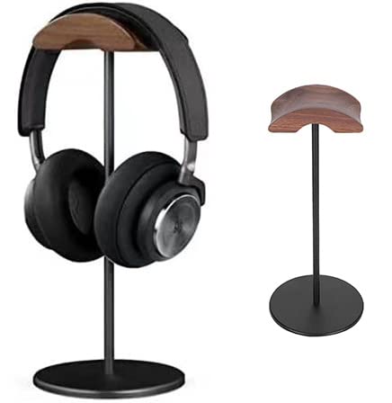 Soporte para auriculares, gancho para auriculares, soporte para videojuegos para auriculares con soporte de cabeza de nogal para la mayoría de los tamaños de colgar cascos (negro) Cover
