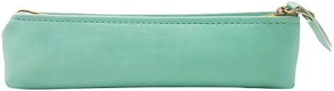ALLY-MAGIC Leather Pencil Case Coloured Slim Pencil Case with Metallic Zipper Holder Organizer Storage for Student Office College Y4-JYBD (Green)