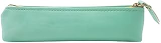 ALLY-MAGIC Leather Pencil Case Coloured Slim Pencil Case with Metallic Zipper Holder Organizer Storage for Student Office College Y4-JYBD (Green)