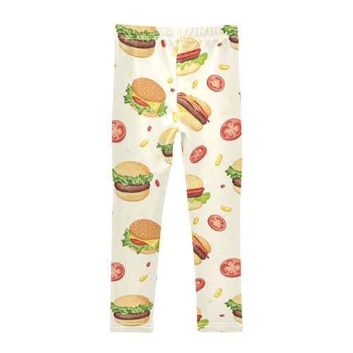 Wusikd Hamburger Girls' Leggings Toddler Doodles Leaves Kids Yoga Pants Dance Active Tights 4T2