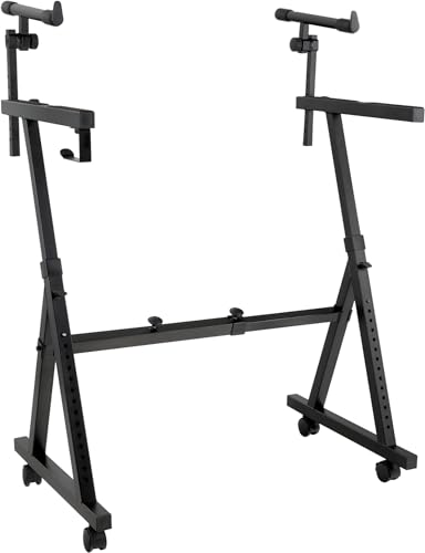 Classic Cantabile KSD-400Pro MK II Soporte Profesional para Teclado, Ajustable 2 Niveles, 4 Ruedas, Soporte Auriculares, Capacidad 100 kg, Ancho y Altura Ajustables, Negro.