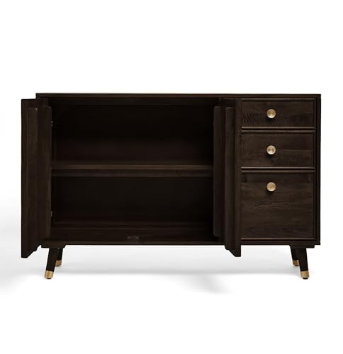 Image of The Attic Diamond Sideboard Walnut, Multipurpose Cabinet for Kitchen and Living Room Storage, Classy Sideboard, Solid Mango Wood, Walnut Matte Finish