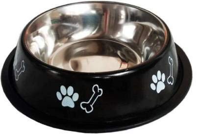 Naaz Pet Supplies Bone/Paw Stainless Steel Dog Bowl (XL, 1500ml, Black)