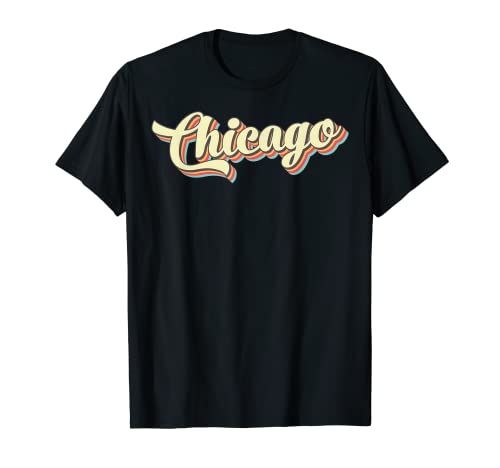 Chicago TShirt Retro Art Baseball fonte vintage t-shirt, Preto, S
