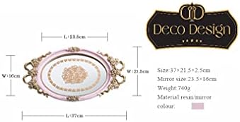 Decorative Mirrored Oval Jewellery Tray ~ Elegant Designed Display and Serving Tray with Gold and Pink Rim.