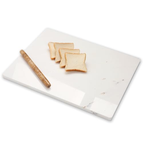 Diflart Natural Marble Stone Cutting Board for Kitchen, 16x20 Inch, White with Gold Veins, Marble Slab Pastry Board Large with Non-Slip Feet for Baking, Cheese, Charcuterie, Chocolate, Pack of 1 Pcs