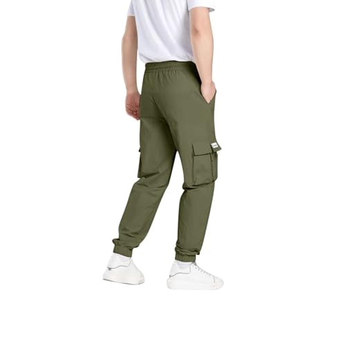 Summer Cargo Pants for Men Ice Silk 4 Sided Elastic Work Pants Multiple Pockets Breathable Quick Drying Trousers3