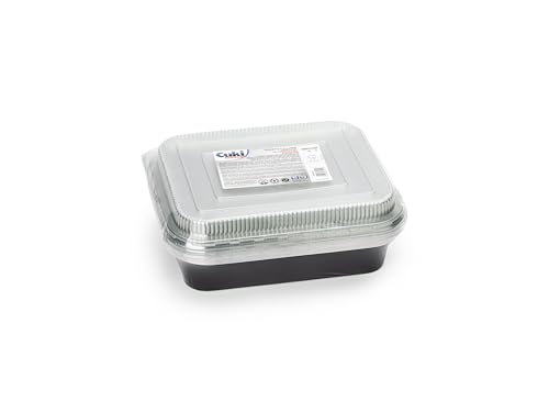Cuki Professional Bandejas de aluminio con tapas ultrarresistentes, 8 porciones, lacadas, 32 x 26 x 6 cm, 1 paquete de 10 unidades, desechables para horno, microondas, nevera, cocina, conservación