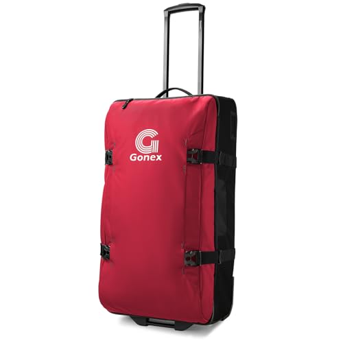 Gonex Rolling Duffle Bag with Wheels Water-repellent 90L Nylon Large Wheeled Travel Duffel Luggage with TSA Lock & Telescopic Handle 30 inch Pure Red