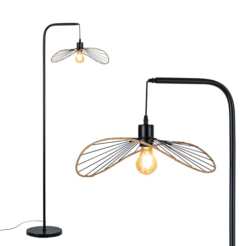 Lichtmaler Stehlampe Schwarz Leselampe Wohnzimmer - Standleuchte mit Fußtaster Vintage Bogenlampe Metall E27 Industrial für Schlafzimmer Büro Bett (Ohne Leuchtmittel)