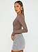 Trendy Queen Womens Long Sleeve Crop Tops Basic Slim Fitted Shirts Casual Fashion 2025 Going Out Y2k Tops Teen Girl Clothes Coffee Grey M