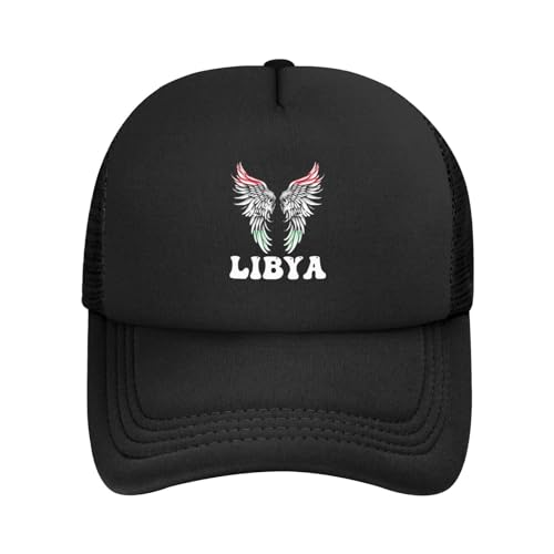 Oudrspo Casquette de Camionneur élégante en Maille avec Ailes du Drapeau de la Libye, Casquette de Baseball pour Adultes, réglable, Noir