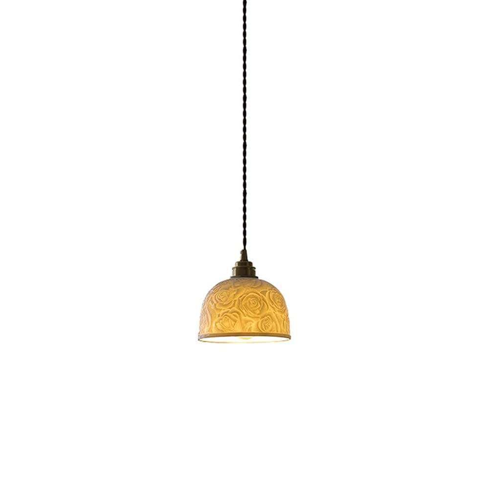 Lámpara colgante de metal creativa con pantalla cerámica de flor rosa para techo