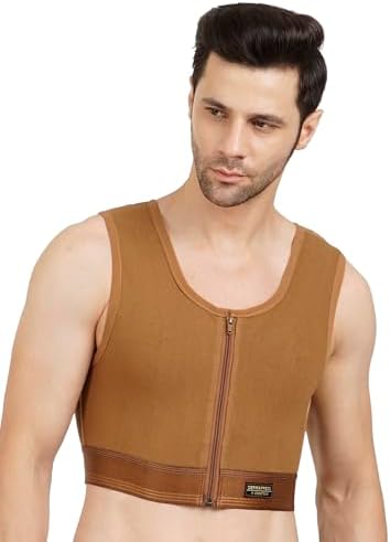 Men’s Gynecomastia Short Vest || MODERATE COMPRESSION || Front Zip and Hook Closure || Tomboy Chest Binder || Comfortable Support for Men || Breathable Post-Surgery Chest Shapewear