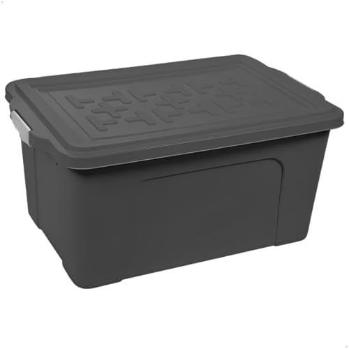 Caixa Organizadora Gigante 70 Litros Empilhável Preta C/Tampa e T...