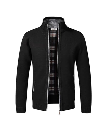 Cárdigan de Punto para Hombre, suéter Grueso con Cremallera Completa y Cuello Alto, cálido suéter con Forro Polar para Invierno(Black XL)