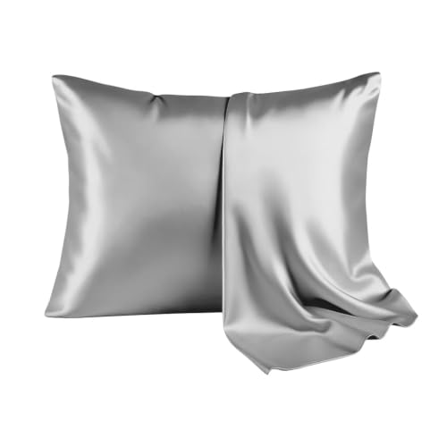 Image of Mulberry Silk Pillowcase - Standard 20x26 Inch - 22 Momme Highest Grade Silk - Cooling for Hair & Skin - Breathable Anti-Frizz with Hidden Zipper - Soft Luxury Pillow Cover - Urban Gray