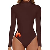 SHAPERIN Body Thermique Femme Col Roulé Manches Longues Bodys Élégant Bodysuit Top Turtle Neck Long Sleeve Marron-Thermique L