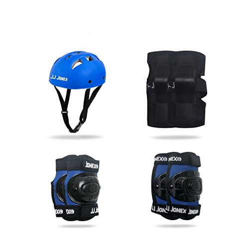 Image of JJ JONEX Protective Set Skating and Cycling for Age 8 to 11 Years Skating Guard Combo (Medium, Blue /Full) (MYC)