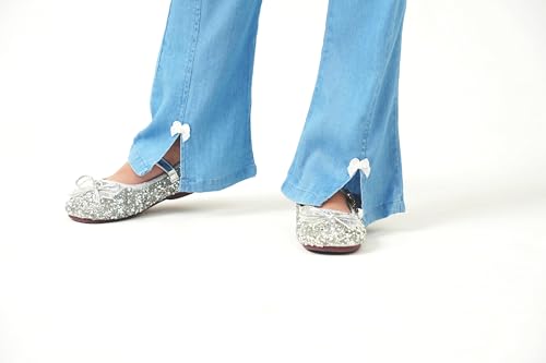 Image of Girls Pants with Pockets Pull On Lightweight Bell Bottoms Straight Leg Baggy Jeans for Girls Flare School Pants