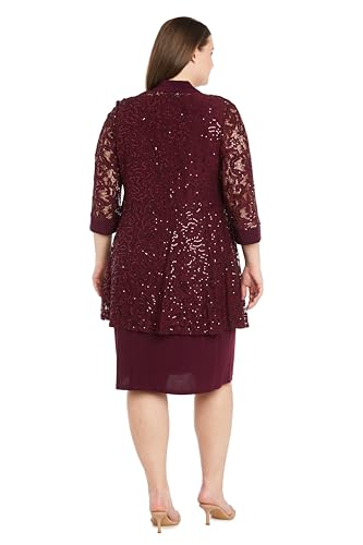 Image of R&M Richards Women's Embellished Sequin Lace Jacket and Shift Dress with Necklace for Mother of the Bride & Cocktail Party