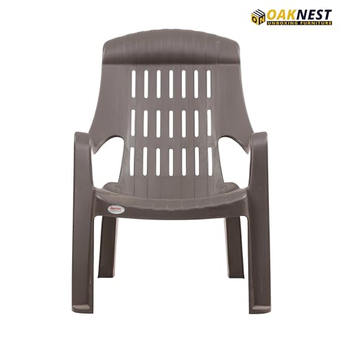 Image of Oaknest Supreme Comfy Relaxing Chair - Ergonomic High-Back Plastic Armchair for Home, Garden, Balcony & Patio | Heavy-Duty, Weather-Resistant & Easy to Clean | Champagne Grey | Set of 4