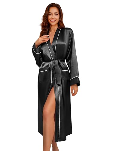 Ekouaer Silk Robes for Women Long Sleeve Satin Bathrobe...