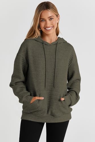 Image of SHEWIN Women Fall Waffle Hoodies Pullover Tops Hooded Sweatshirt