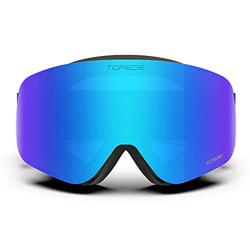 Torege Ski Goggles Anti Fog Dual-Layer Uv Protection Snowboard Goggles Otg Snow Goggles For Men Women Tg06 (Matte Black Frame & Revo Ice Blue Lens) #TOP1