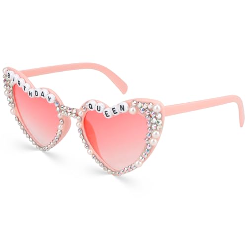 Birthday Queen, Birthday Sunglasses, Pink Birthday Glasses, Heart Sunglasses for Women