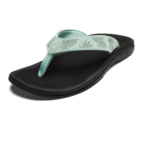 OLUKAI Ohana Women's Beach Sandals, Water Resistant Flip Flops, Arch Support & Comfort Fit, Lightweight & Durable, Enhanced Grip & Traction, Swell/Hua, 6