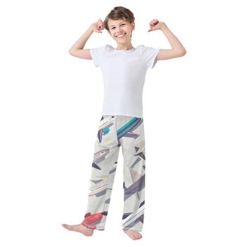 ZZXXB Aircraft Pattern Boys Long Pants Soft Trousers Elastic Waist Kids Lounge Bottoms with Pockets S-XL3