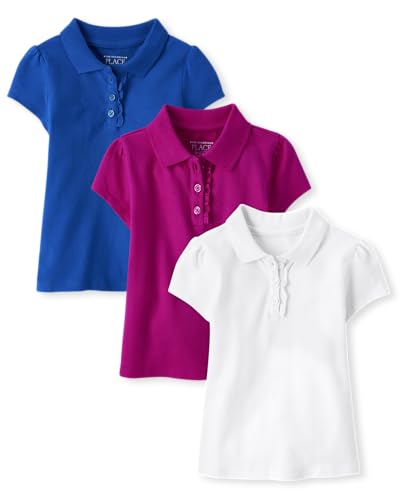 Image of The Children's Place Girls' Toddler Mulipack Short Sleeve Ruffle Pique Polos