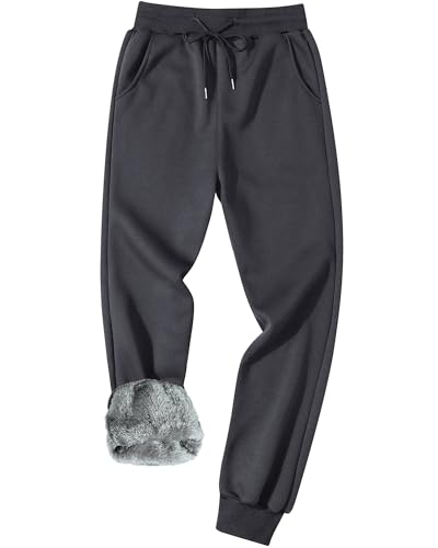 GXAMOY Mens Winter Fleece Pants Sherpa Lined Sweatpants Active Warm Thick Jogger Pants Iron Grey(905) 2XL