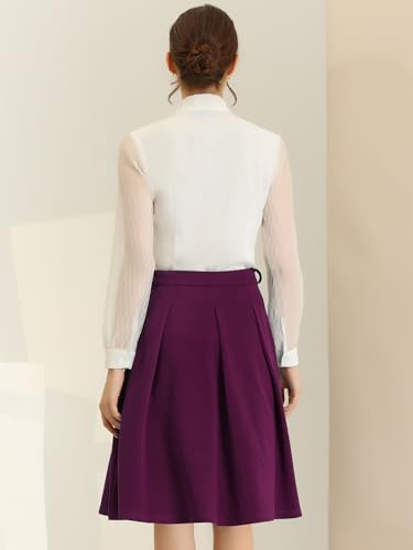 Image of Allegra K Women's Office Work Skirts Belted Waist Midi A-Line Pleated Skirt