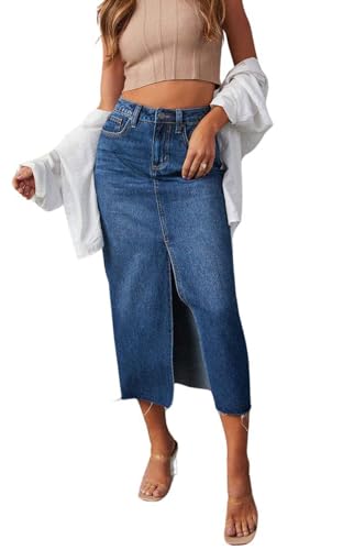 CHARTOU Women's Summer Classic High Waist Split Midi-Long Denim Jean Pencil Skirt