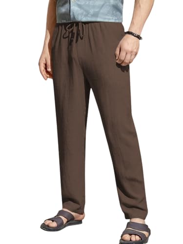 Image of TOPLOT Men's Premium Linen Blend Pants | Lightweight Breathable Fabric | Elastic Waist with Drawstring | Straight Fit | Side Pockets | Perfect for Casual, Holidays & Travel (5268)