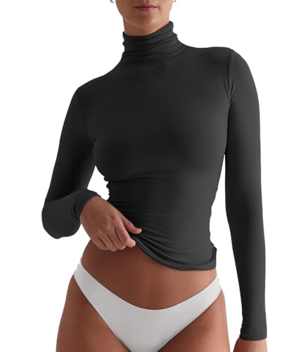 Women's Basic Turtleneck Long Sleeve Tee Shirts Casual Double Layering Going Out Slim Fit Stretchy Tops4