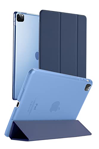 ホビナビ iPad ケース iPad Air2 第2世代 2014 iPadカバー オートスリープ対応 三つ折りスタンド 軽量 薄型 耐衝撃 傷防止 半透明バックカバー ネイビー